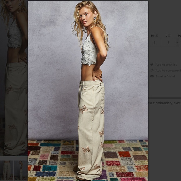 POL “ Mona “ POL Butterfly Embroidered Pants in Double Gauze 63A - Picture 5 of 5